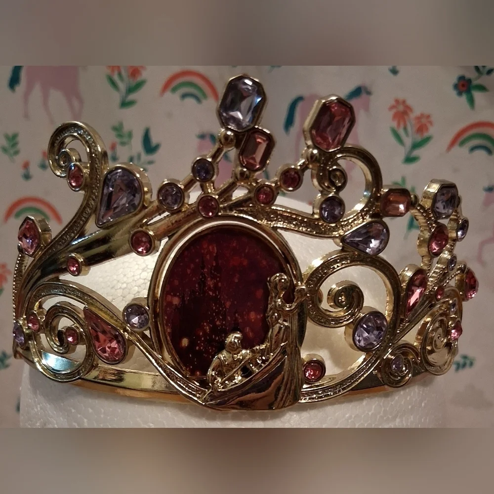 EUC Retired Disney Store & Parks Deluxe Rapunzel Cameo Gold Tone Bling Tiara
